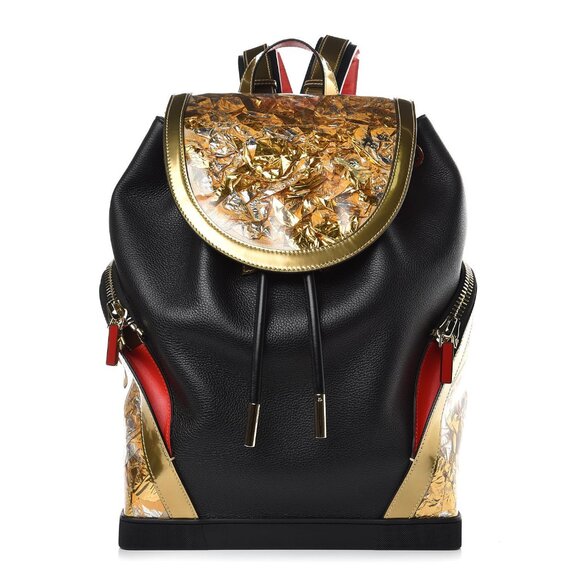 Christian Louboutin Explorafunk Backpack Calfskin PVC Gold Black Rubans - Picture 1 of 4